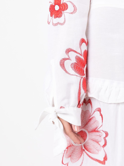 Shop Amir Slama Floral-embroidered Cropped Shirt In White
