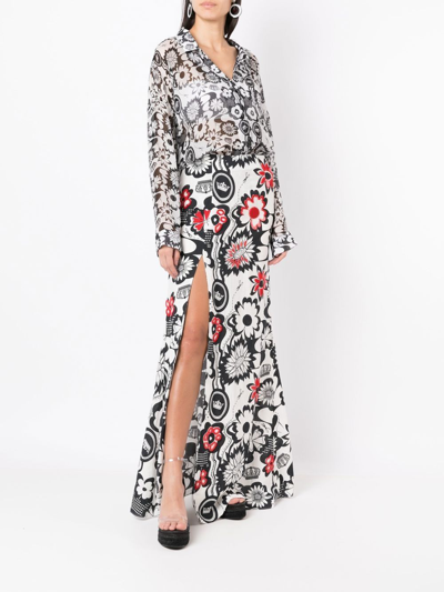 Shop Amir Slama Floral-print Wide-leg Trousers In White