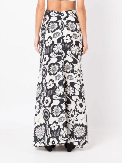 Shop Amir Slama Floral-print Wide-leg Trousers In White