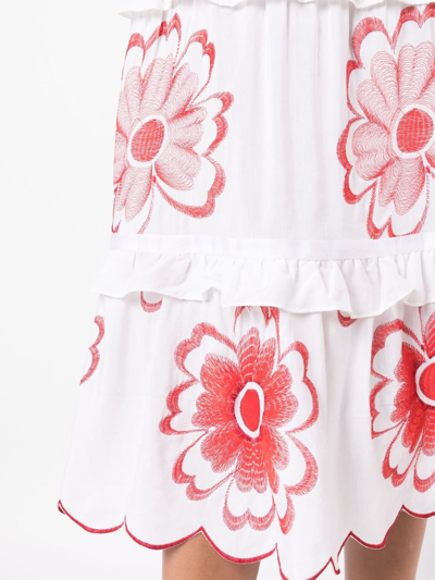 Shop Amir Slama Floral-embroidered Tiered Skirt In White