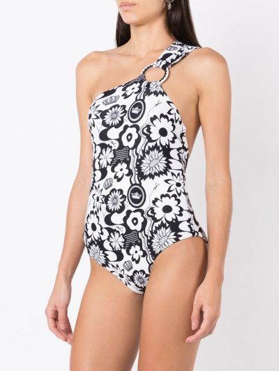 Amir Slama Floral-print One-shoulder Swimsuit In Multicolour