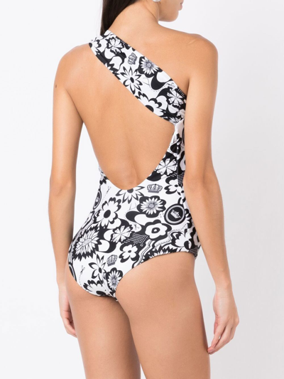 Amir Slama Floral-print One-shoulder Swimsuit In Multicolour