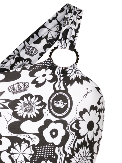 Amir Slama Floral-print One-shoulder Swimsuit In Multicolour