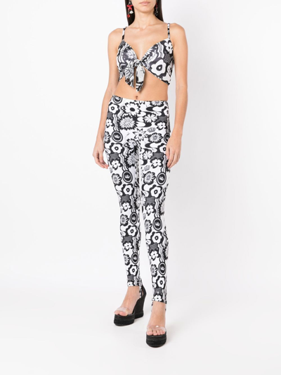 Shop Amir Slama Floral-print High-waisted Leggings In Black