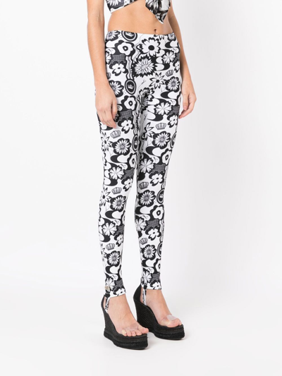 Shop Amir Slama Floral-print High-waisted Leggings In Black