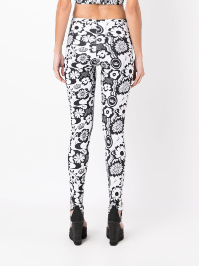 Shop Amir Slama Floral-print High-waisted Leggings In Black