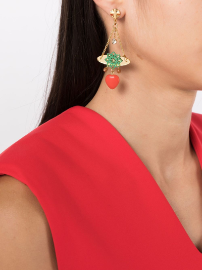 Amir Slama Heart-charm Chandelier Earrings In Gold