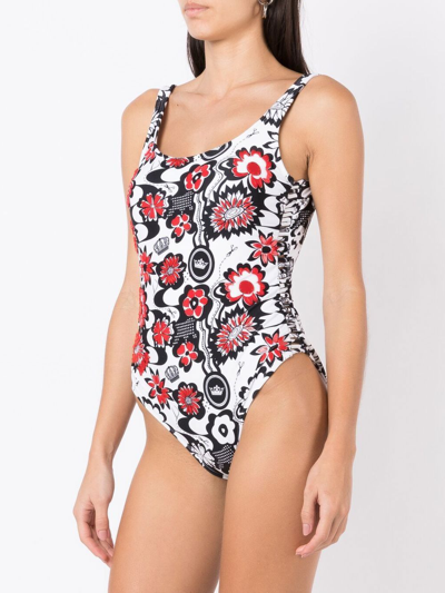Amir Slama Floral-print Open-back Swimsuit In Multicolour