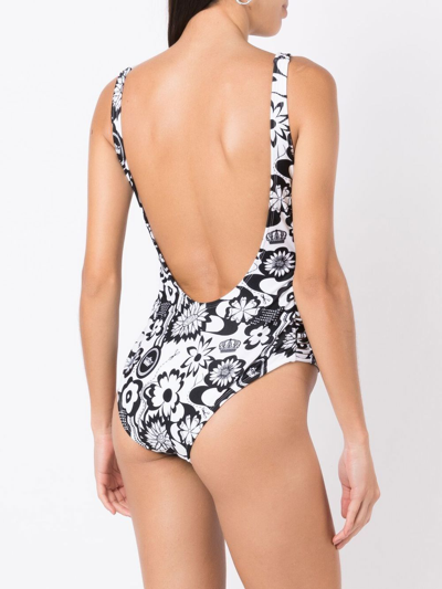 Amir Slama Floral-print Open-back Swimsuit In Multicolour