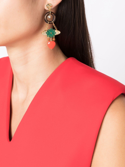 Amir Slama Heart-charm Chandelier Earrings In Gold