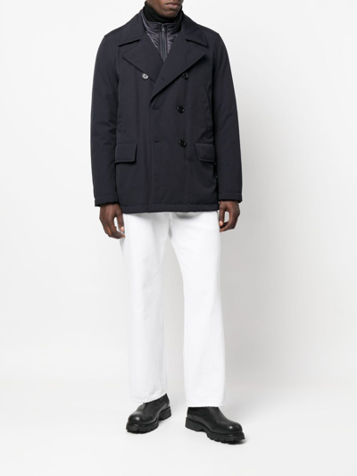 Fay Quilted Double-breasted Coat In Blue