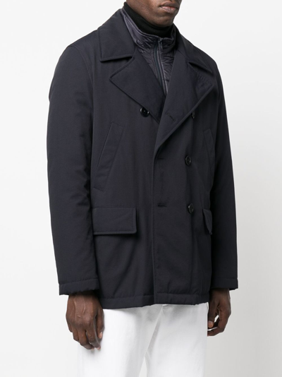 Fay Quilted Double-breasted Coat In Blue