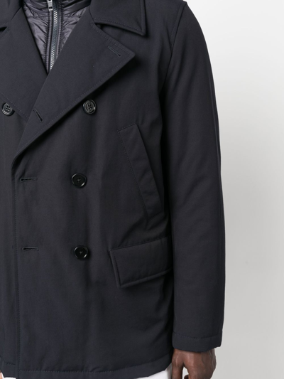 Fay Quilted Double-breasted Coat In Blue
