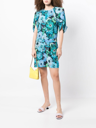 Shop Stella Mccartney Floral-print Silk Mini Dress In Blue