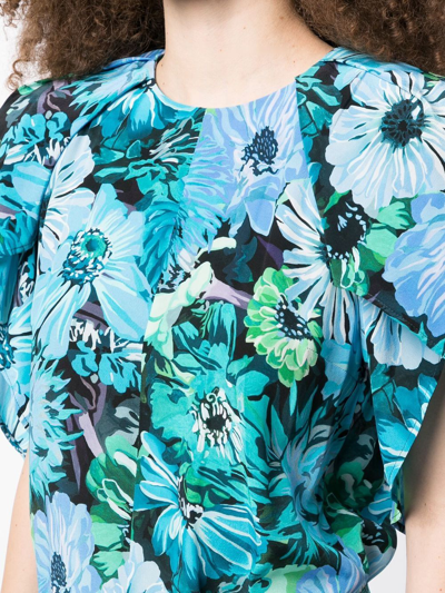 Shop Stella Mccartney Floral-print Silk Mini Dress In Blue