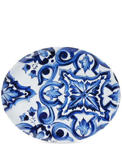 Shop Dolce & Gabbana Mediterranean-pattern Porcelain Platter In Blue