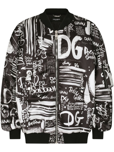 Shop Dolce & Gabbana Oversized Logo-print Bomber Jacket In Black