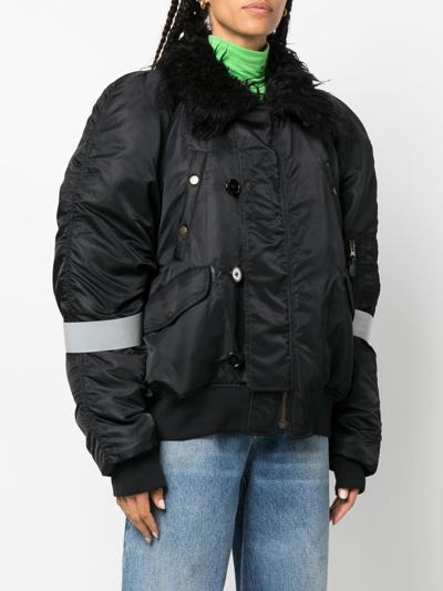 Shop Mm6 Maison Margiela Faux-fur Collar Bomber Jacket In Black
