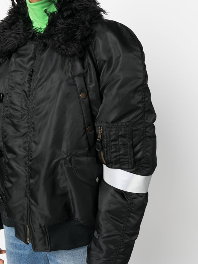 Shop Mm6 Maison Margiela Faux-fur Collar Bomber Jacket In Black