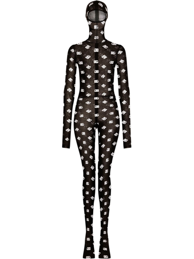 Dolce & Gabbana Logo Printed Jersey Jumpsuit In Schwarz