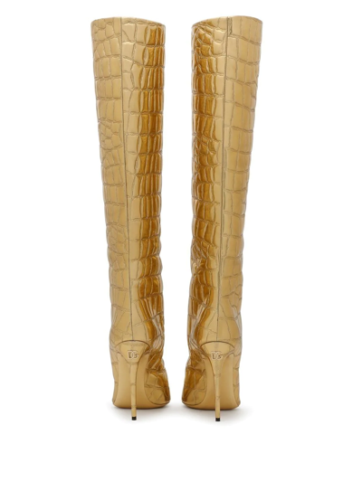 Dolce & Gabbana Metallic Croc-effect Knee Boots In Nude