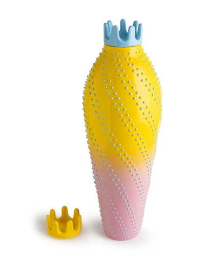 Shop Nuove Forme Textured Curved Ceramic Vase In Yellow