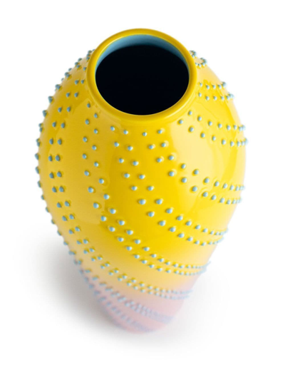 Shop Nuove Forme Textured Curved Ceramic Vase In Yellow