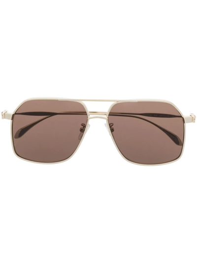 Shop Alexander Mcqueen Pilot Frame Sunglasses In Gold