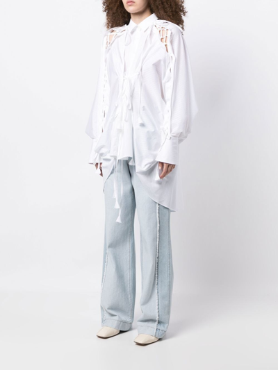 Shop Palmer Harding Striped Long-sleeve Shirt In White