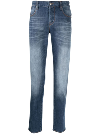 Shop Armani Exchange Stonewashed Straight-leg Jeans In Blau