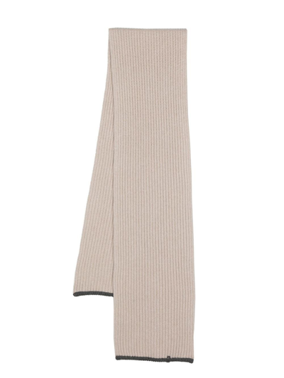 Shop Brunello Cucinelli Ribbed-knit Cashmere Scarf In Nude