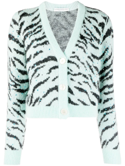 Shop Alessandra Rich Zebra-print V-neck Cardigan In Grün