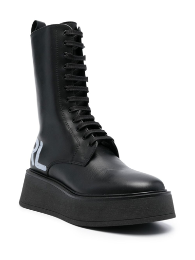Karl Lagerfeld Logo-print Lace-top Ankle Boots In Black