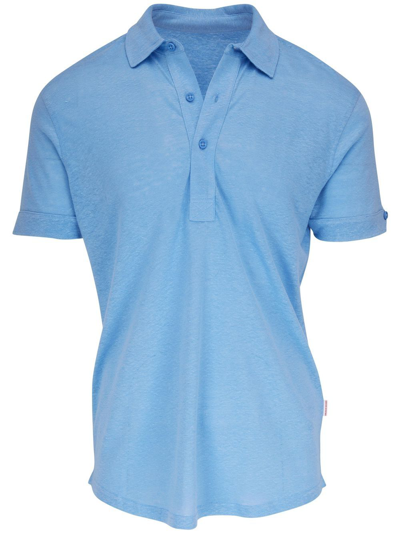 Shop Orlebar Brown Linen Short-sleeve Polo-shirt In Blau