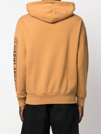 Shop Aries Logo Print Hoodie In Braun