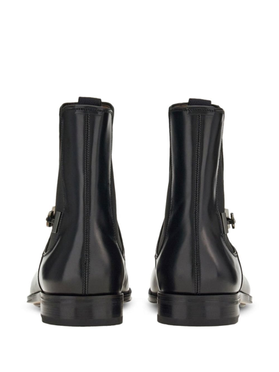 Shop Ferragamo Buckled Chelsea Boots In Black