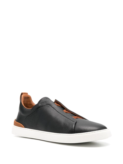 Shop Zegna Triple-stitch Low-top Sneakers In Blue