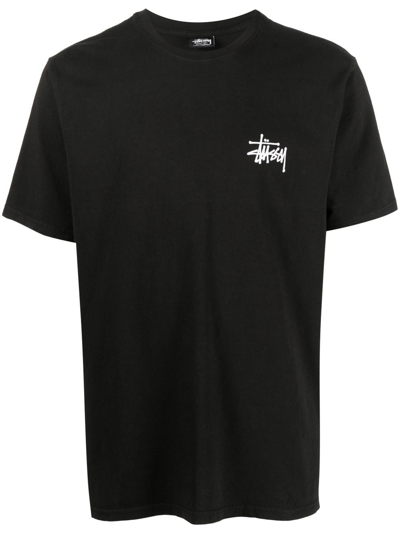 Shop Stussy Logo-print Cotton T-shirt In Schwarz