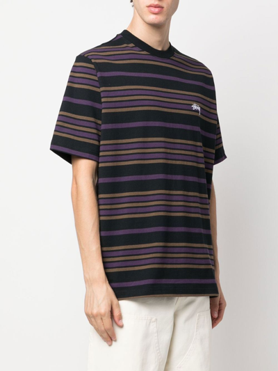 Shop Stussy Striped Short-sleeve T-shirt In Schwarz