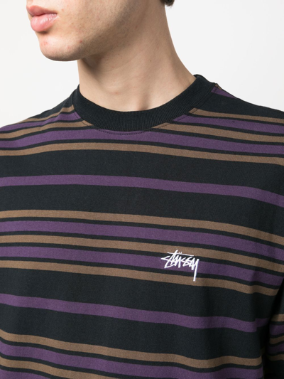 Shop Stussy Striped Short-sleeve T-shirt In Schwarz