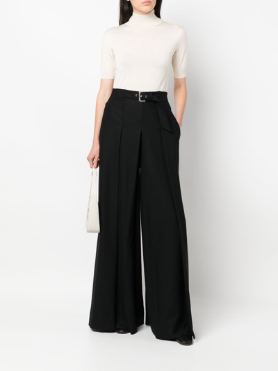Shop Alberta Ferretti Belted-waist Wide-leg Trousers In Schwarz