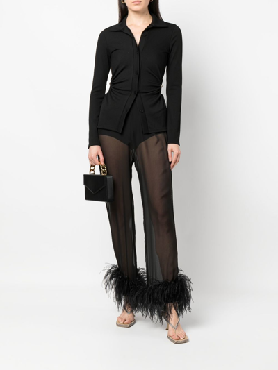 Shop Oseree Sheer Ostrich Feather Trousers In Schwarz