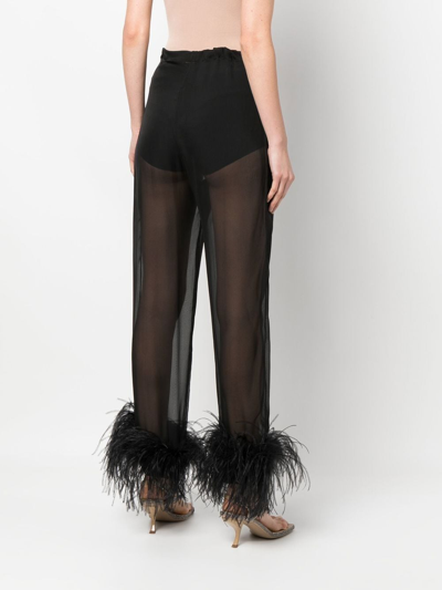 Shop Oseree Sheer Ostrich Feather Trousers In Schwarz