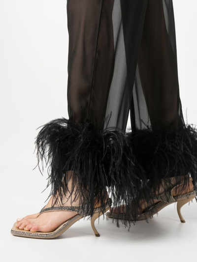 Shop Oseree Sheer Ostrich Feather Trousers In Schwarz