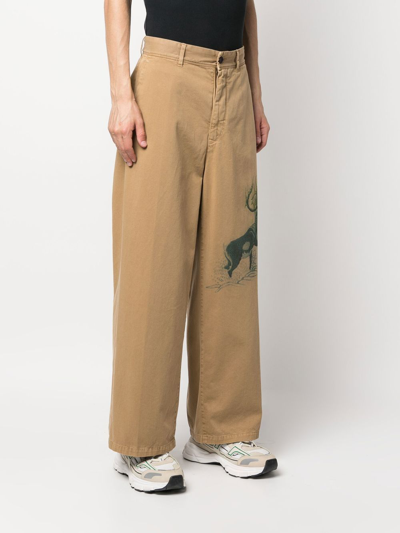 Shop Incotex Graphic-print Wide-leg Trousers In Nude