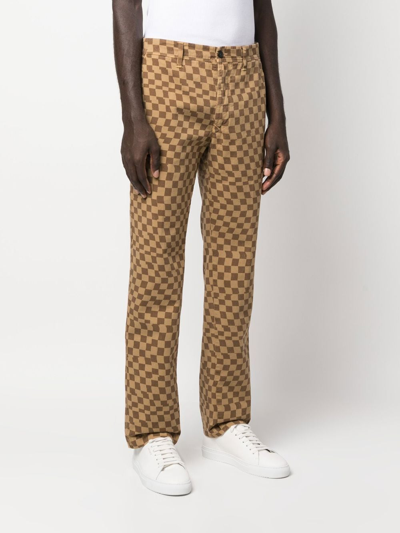 Shop Incotex Check-print Straight-leg Jeans In Braun