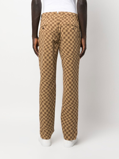 Shop Incotex Check-print Straight-leg Jeans In Braun