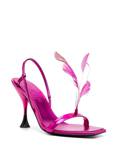 3juin Kimi Sandal In Metallised Fuchsia Leather In Rosa