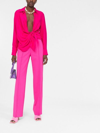 Shop Jacquemus Knot-detail Long-sleeve Shirt In Rosa