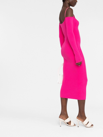 Shop Jacquemus La Robe Sierra Ribbed Midi Dress In Pink